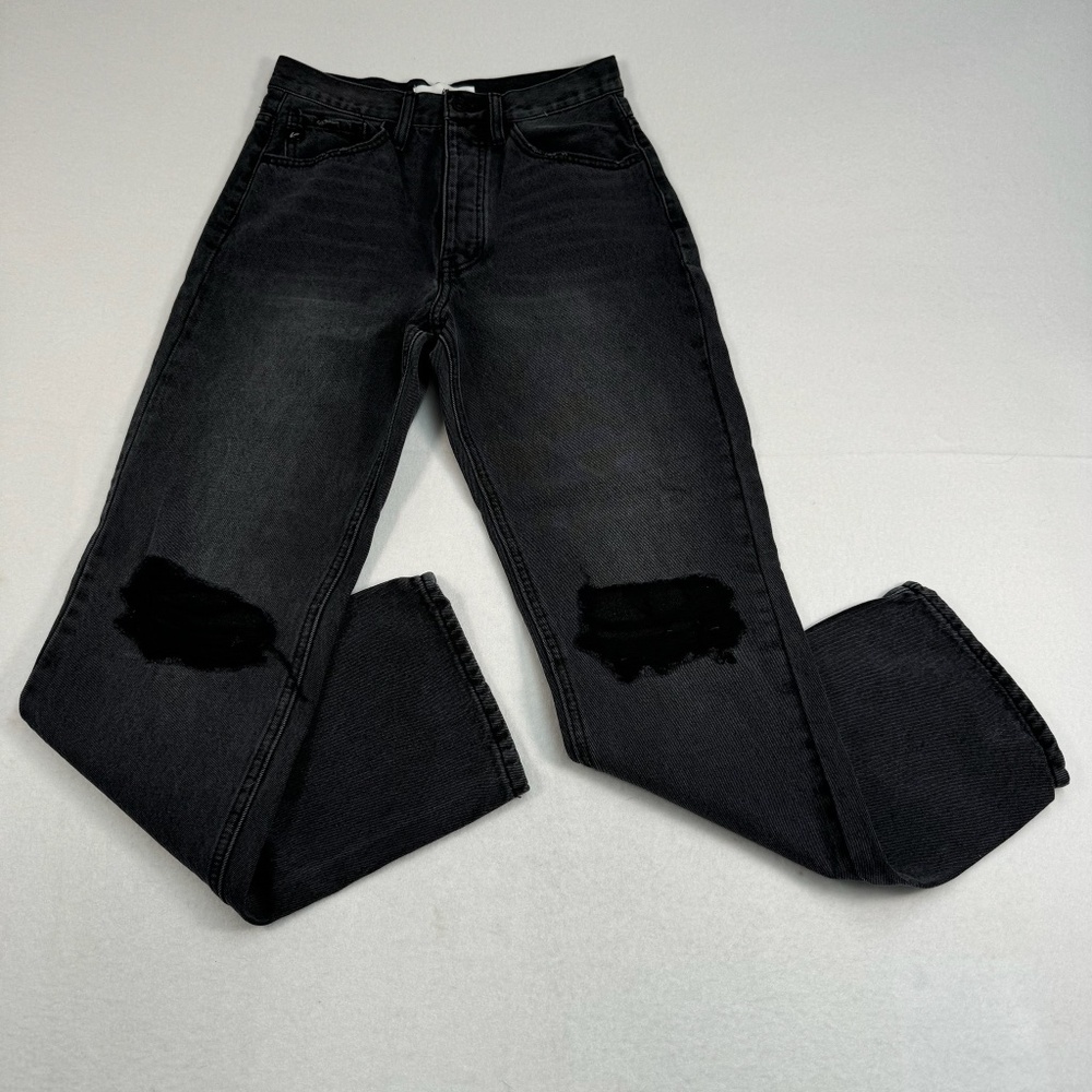 KanCan Charcoal Distressed Straight Leg Jeans